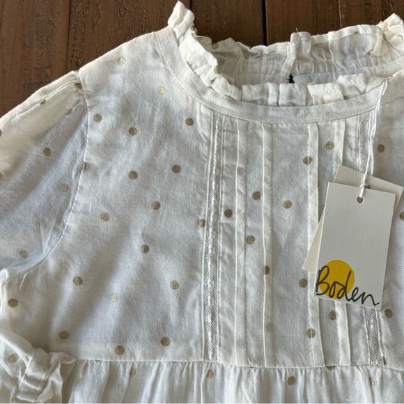 Mini Boden gold confetti spot polka dots Lace pleated long sleeve blouse nwt - Picture 2 of 6